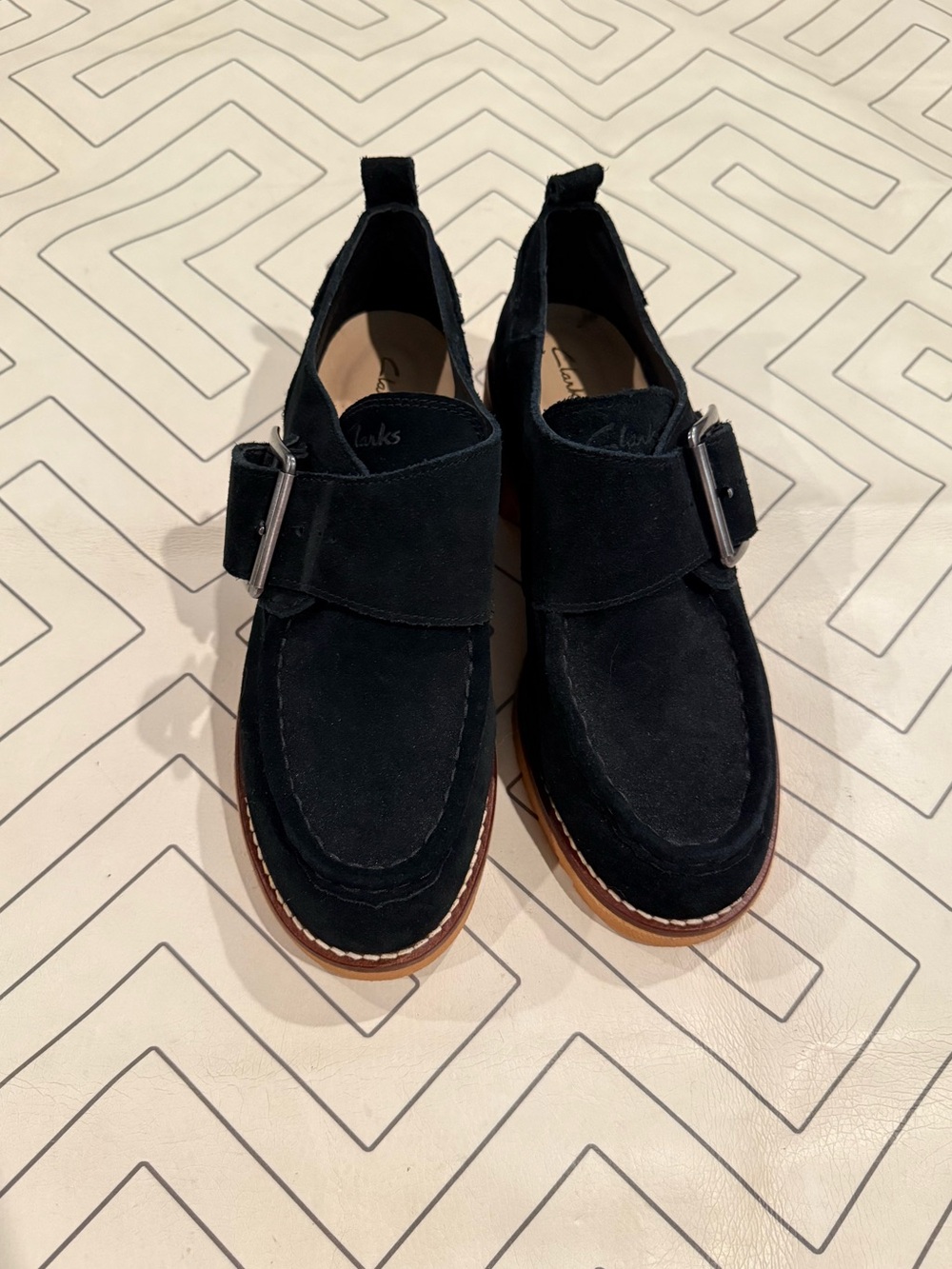 New Clarks Black Suede Wallabee Block Shoes